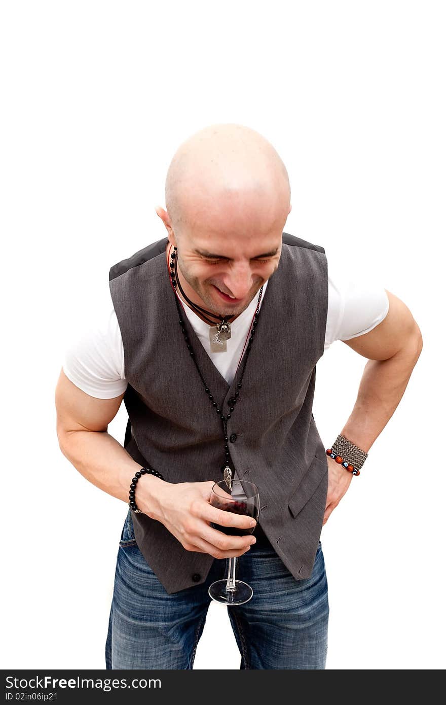 Casual young man drinking wine