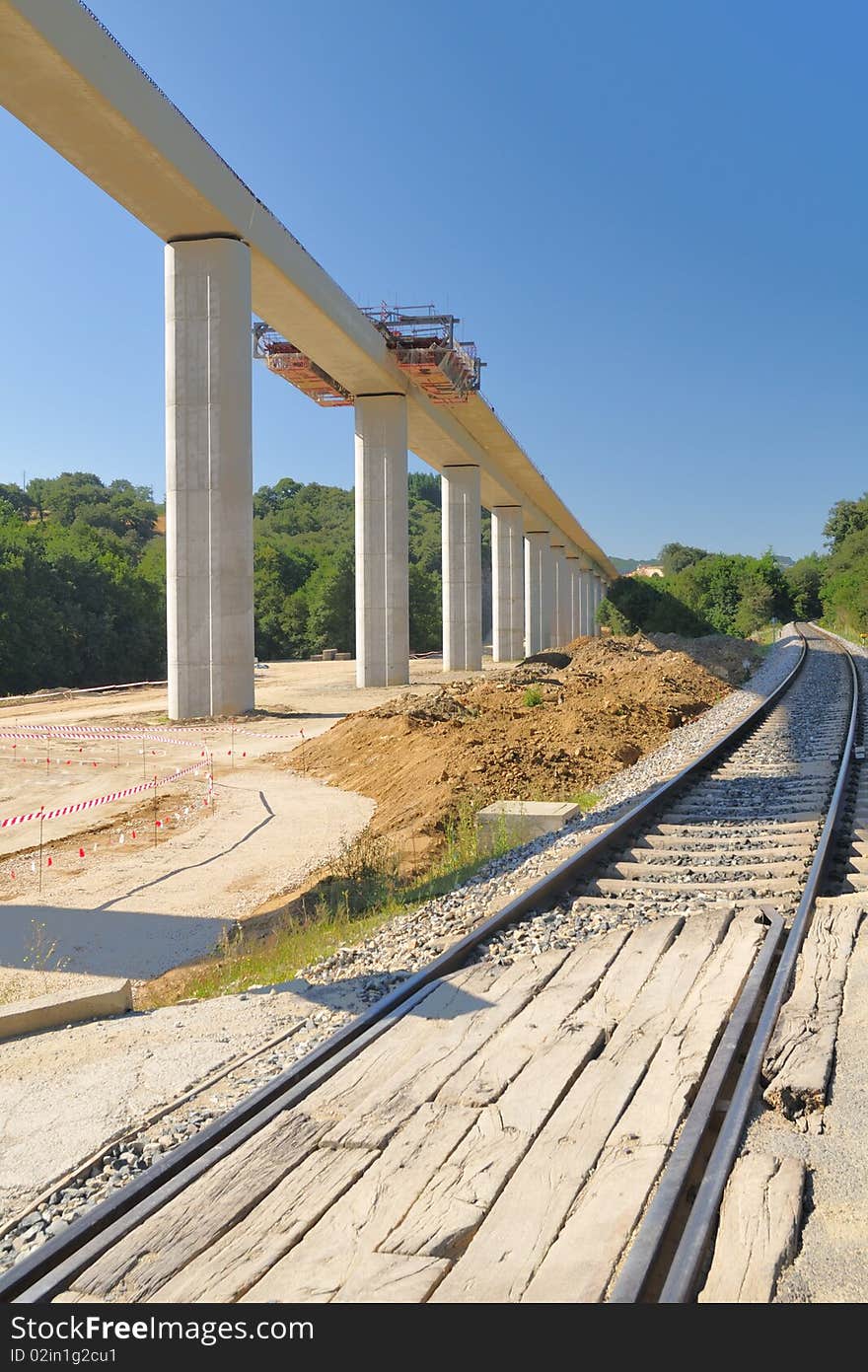 Old railroad and new high speed railroad under construction. Old railroad and new high speed railroad under construction