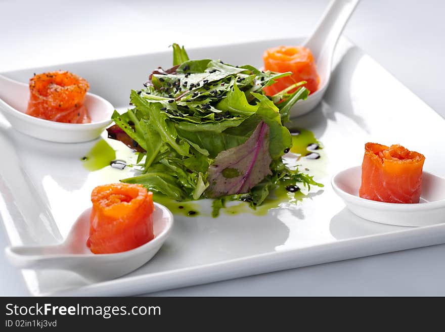 Salmon In A White Plate.