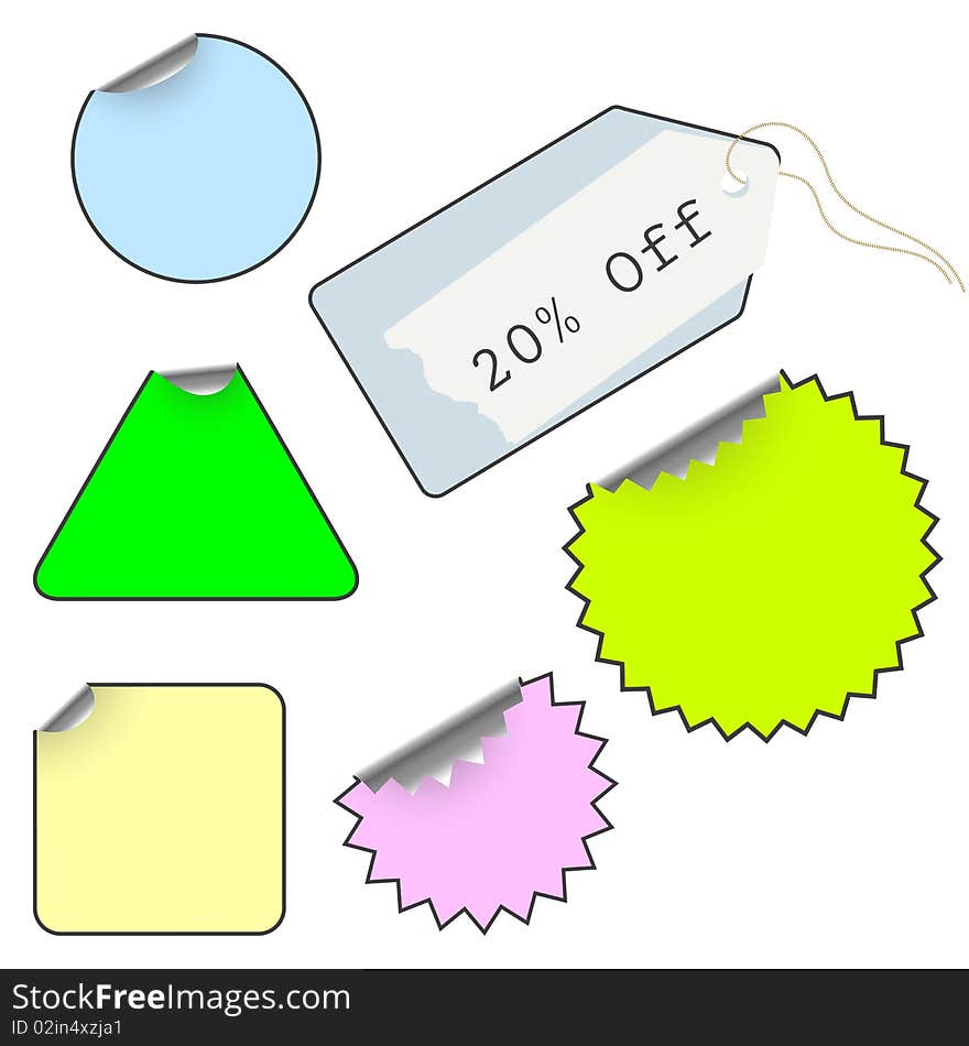 Vector set of tags isolated over white