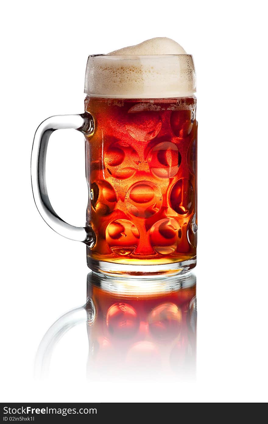 Glass of red beer isolated over a white background