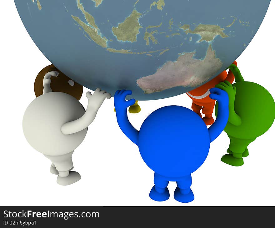 Group of smileys supported the Globe. Concept render