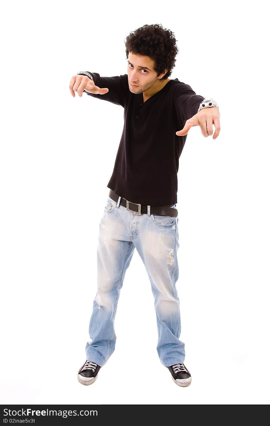 Full body of young casual men on a white background