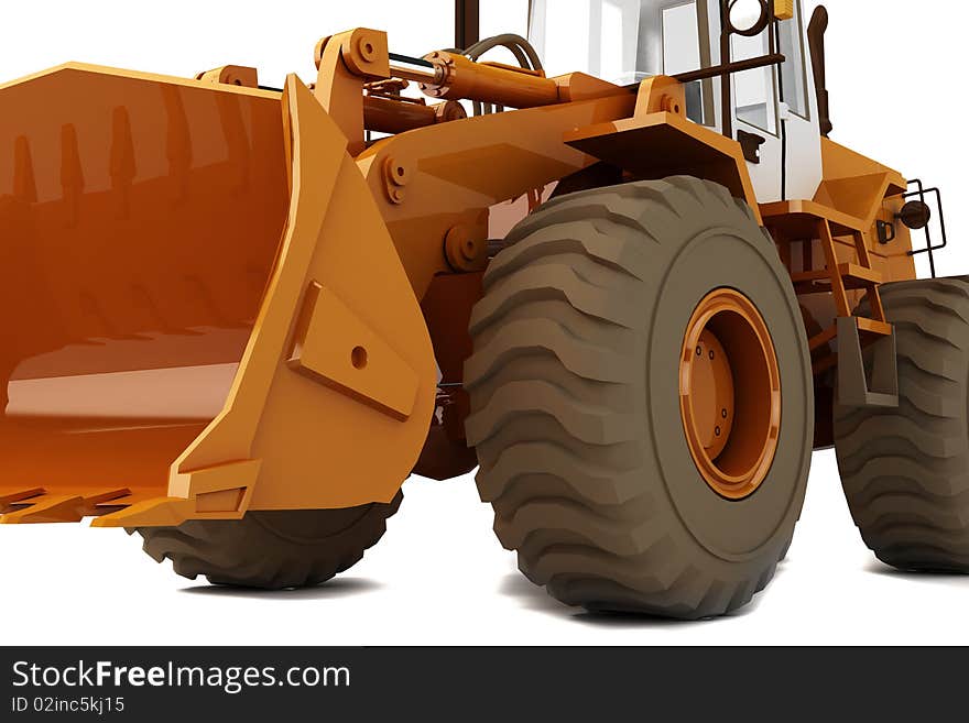 Orange Bulldozer on wheels isolated on white