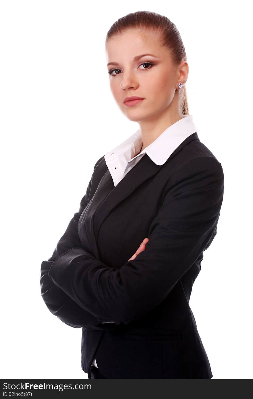 Portrait of young businesswoman in black suit. Portrait of young businesswoman in black suit