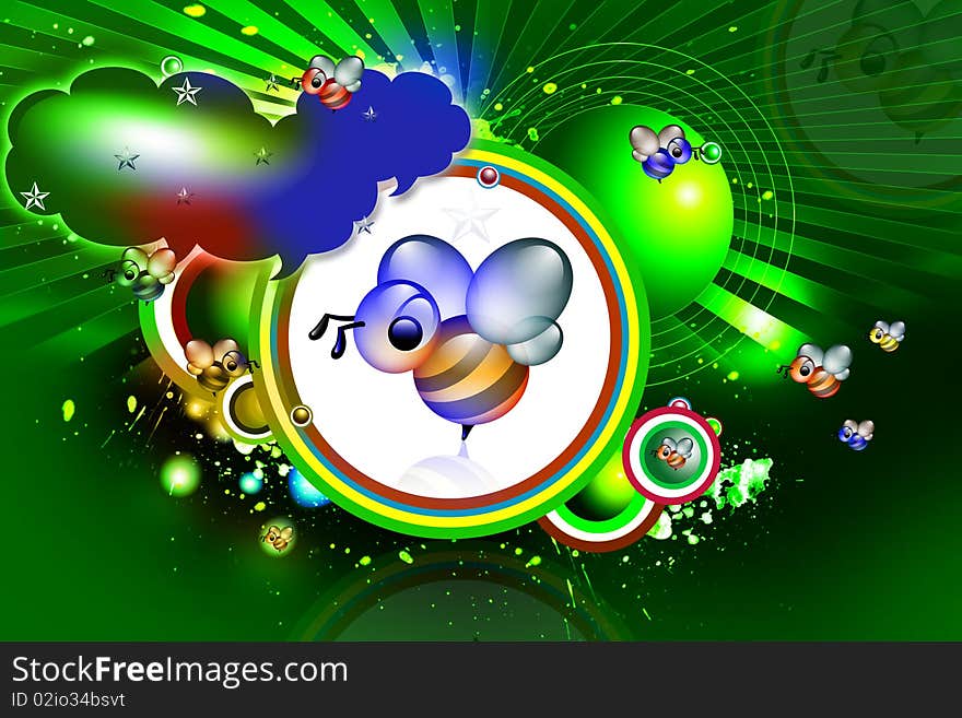 Honey bee in abstract background