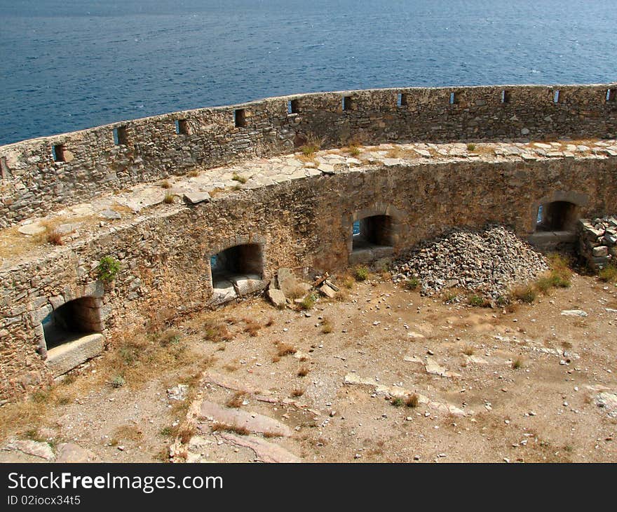 Medieval Wall Near Sea -Spinalonga Island