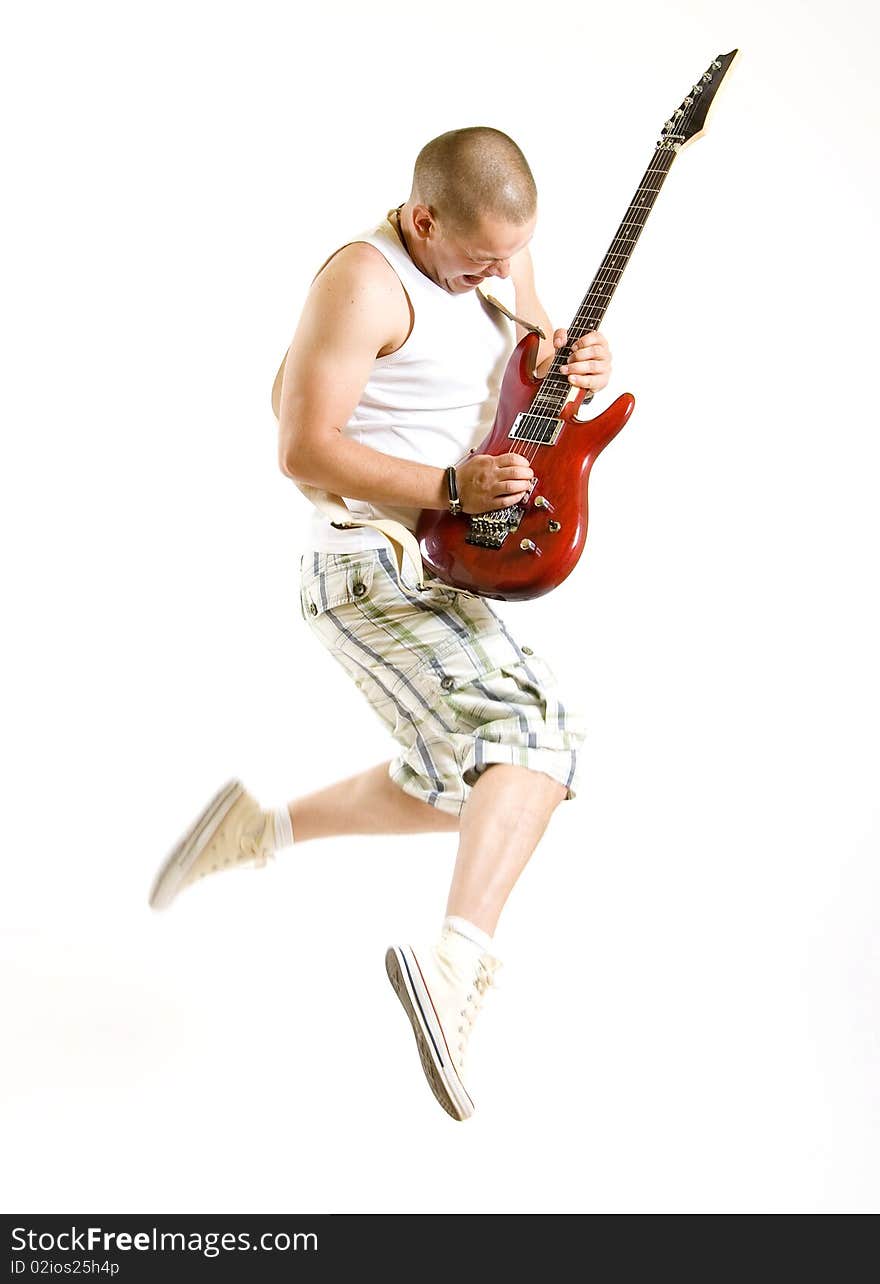 Guitarist jumps in the air