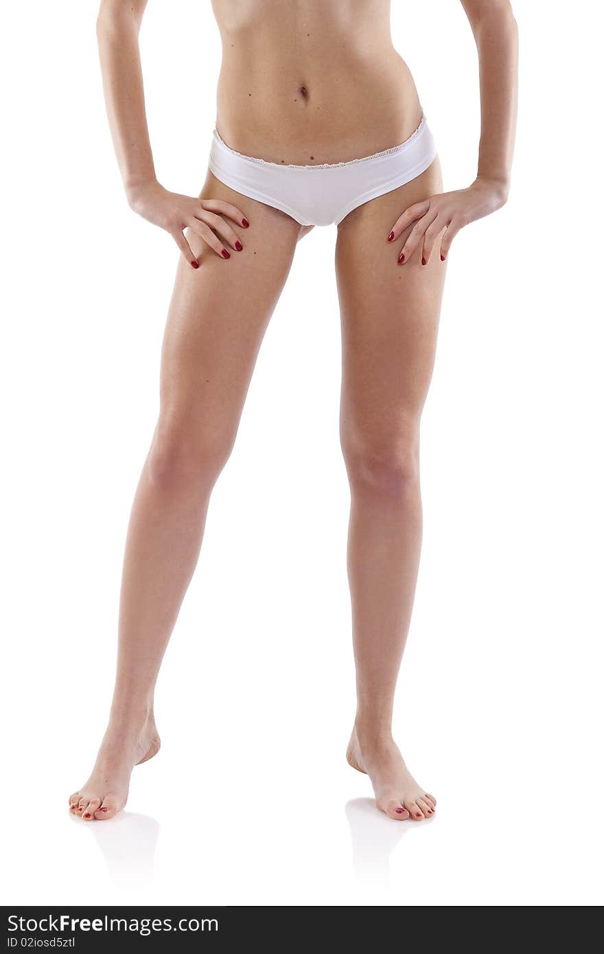 Body of beauty young woman with long legs over white. Body of beauty young woman with long legs over white