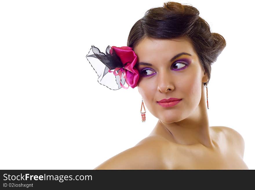 Portrait of a beautiful woman wearing a brooch on her hair