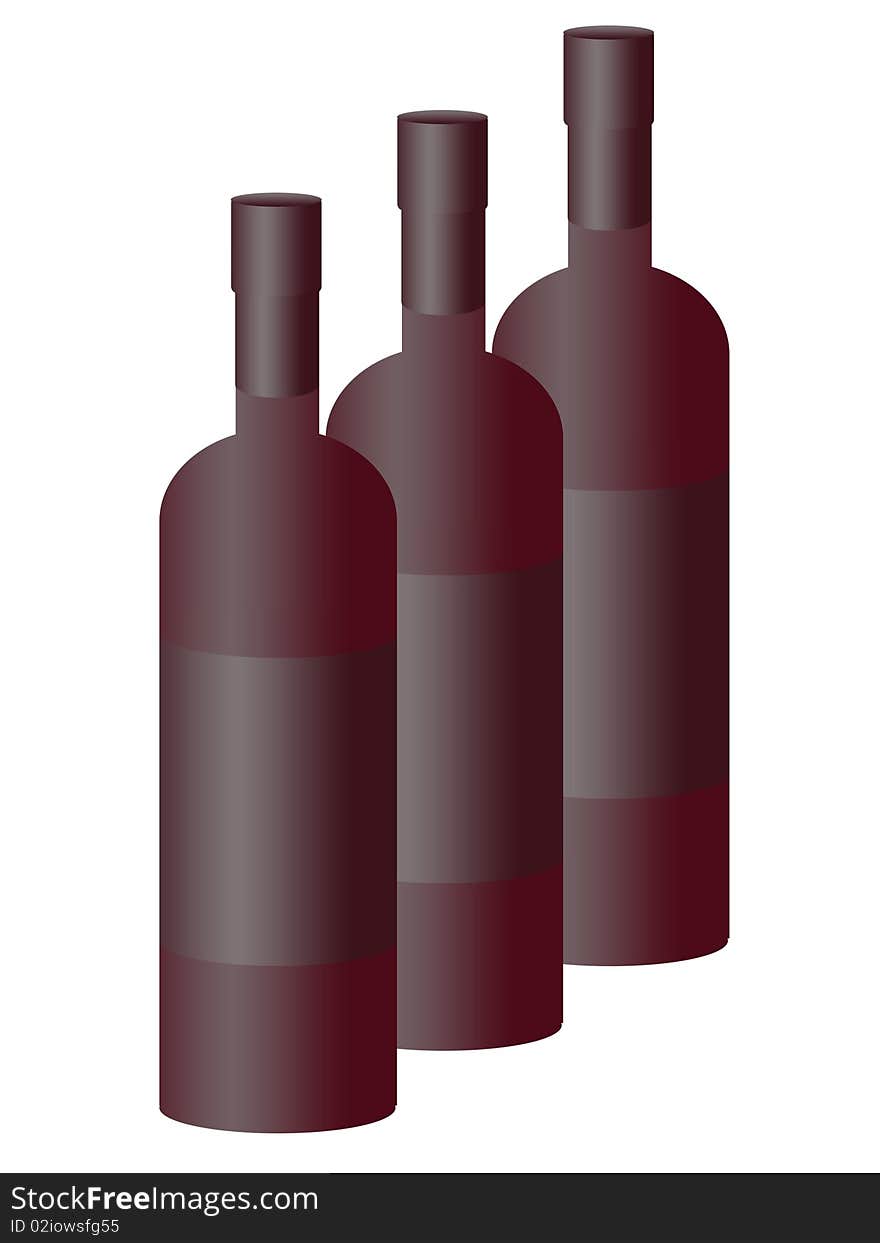 Three bottles of wine on white