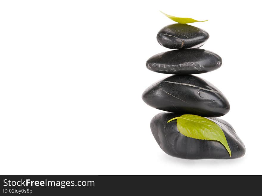 Tree Leaves Lie On Column Of Stones