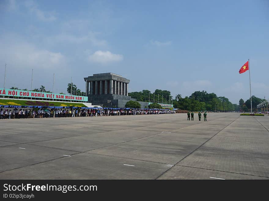 This photo shows the Ho Chi Minh mausoleum in Hanoi. Hundreds of people are standing in a long queue to see Uncle Ho. This photo shows the Ho Chi Minh mausoleum in Hanoi. Hundreds of people are standing in a long queue to see Uncle Ho.