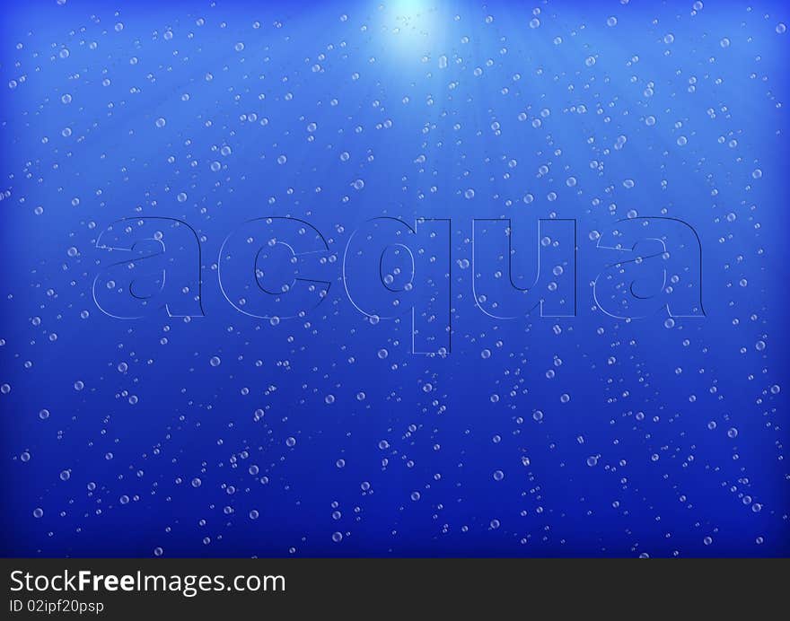 acqua text on the a marine background with water bubbles