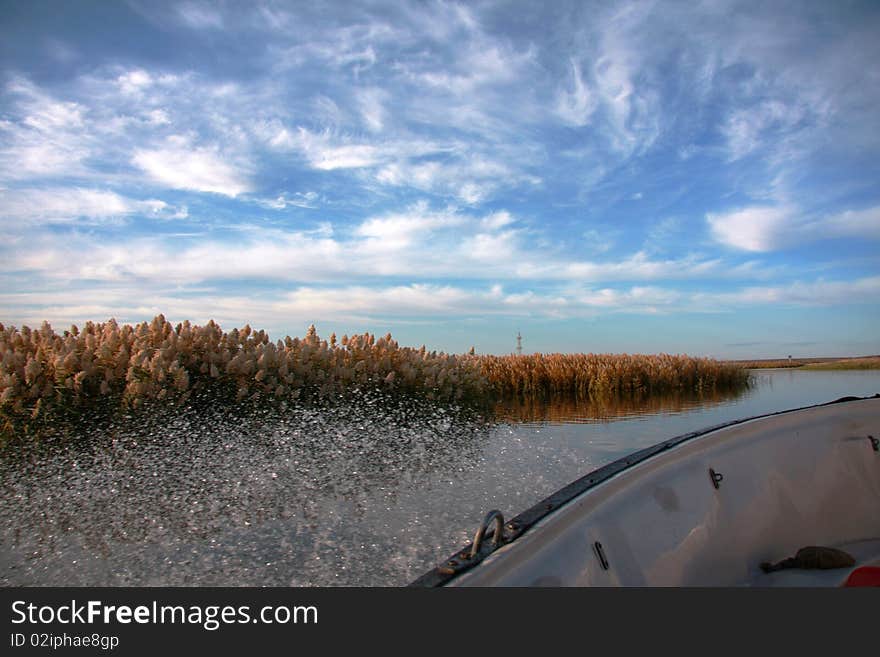 Boating on Juyan lake