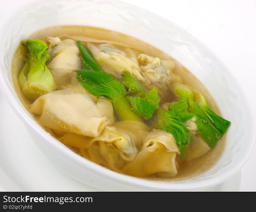 Traditional Chinese Dumpling soup. Close up