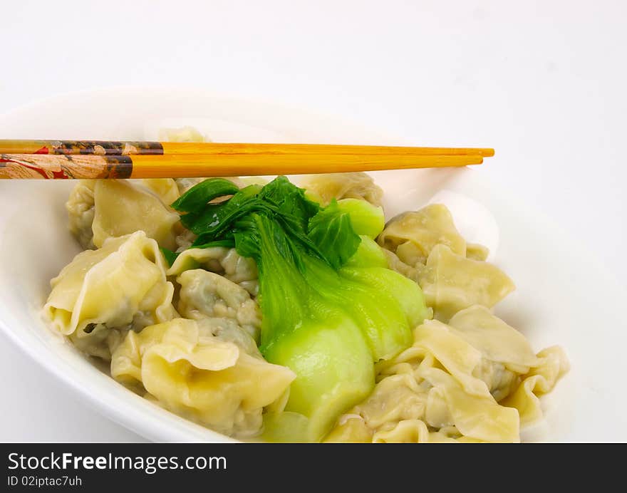 Traditional Chinese Dumpling soup. Close up