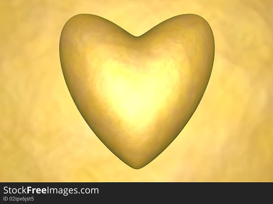 A 3d illustration of a gold heart with gold background. A 3d illustration of a gold heart with gold background