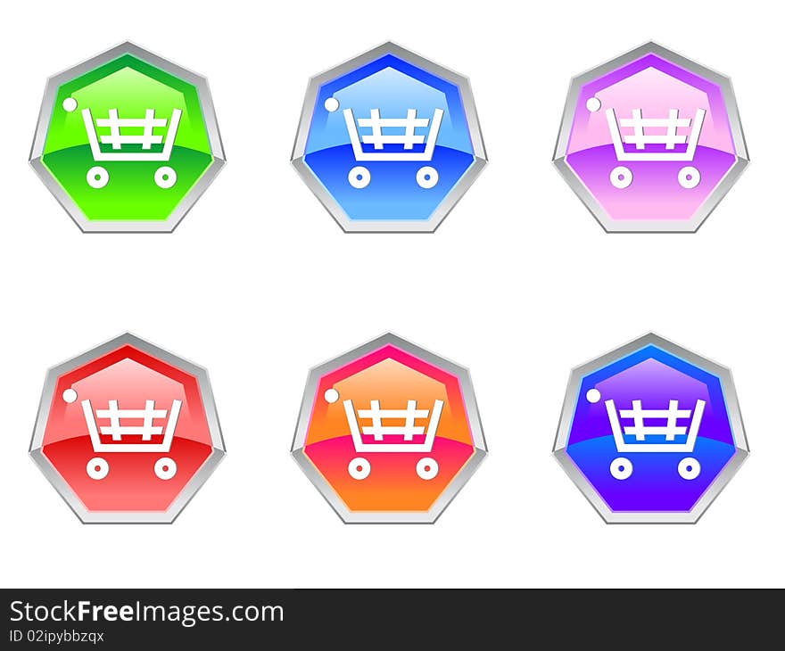 Shopping Trolley Cash Logo Design Button Icon. Shopping Trolley Cash Logo Design Button Icon