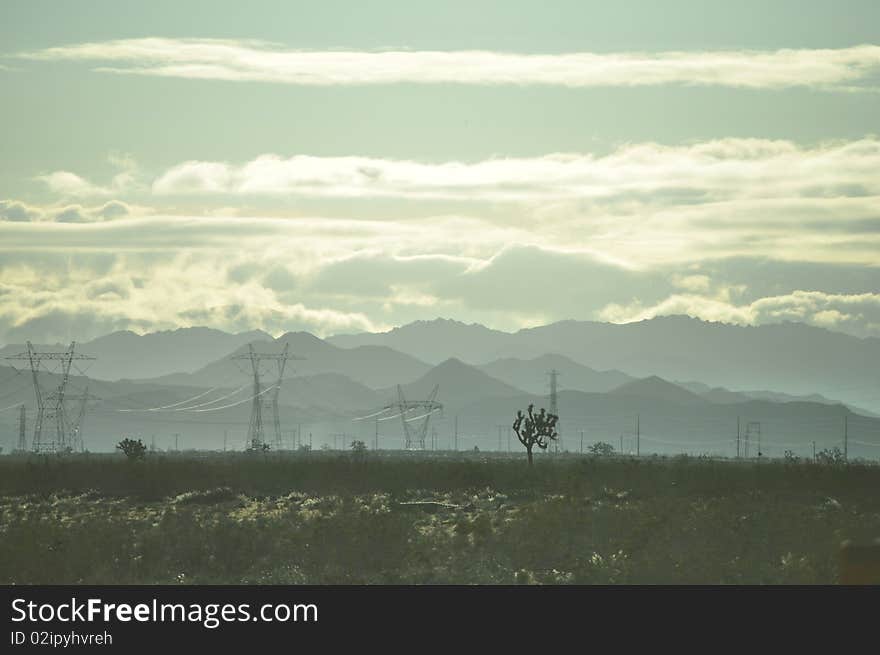 Sunrise over the desert in California, clouds covering the skie