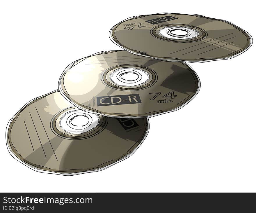 Three 3D-modelled CD/DVD discs. Three 3D-modelled CD/DVD discs