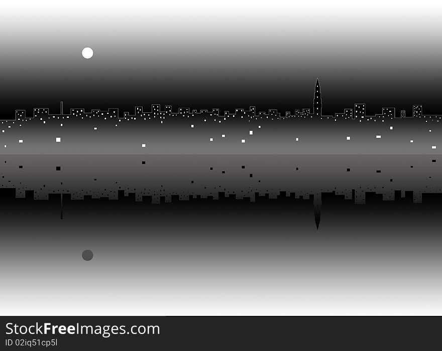 Panorama of the night city, silhouette