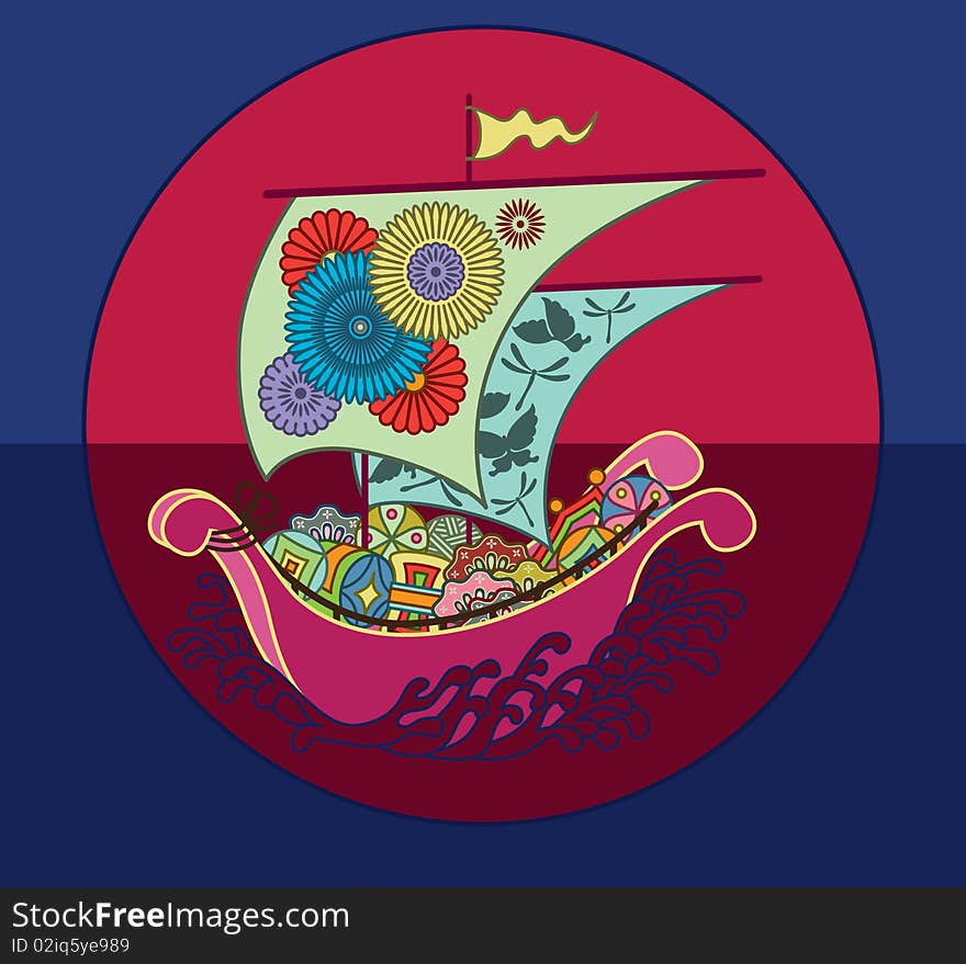 Vector pattern including ethnic Japan motif with multicolored typical elements. Vector pattern including ethnic Japan motif with multicolored typical elements