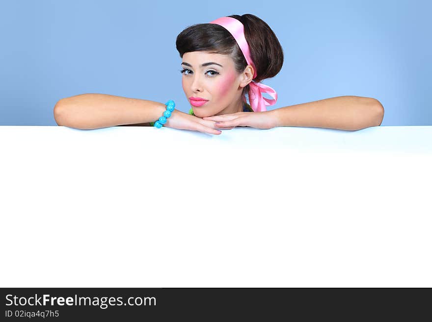 Portrait of a beautiful young woman in retro style. Portrait of a beautiful young woman in retro style.