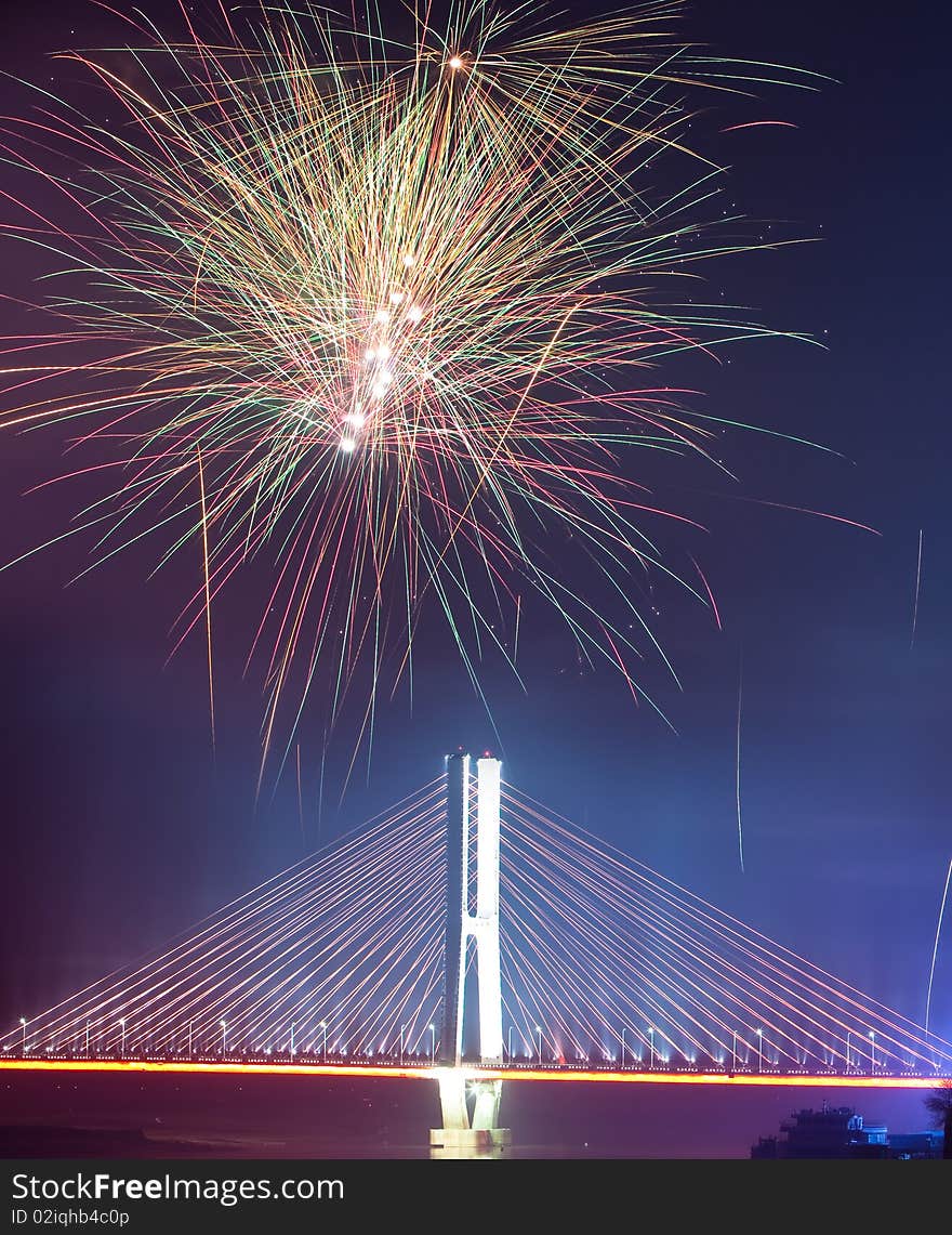 The night view of the bridge nanchang jiangxi china. The night view of the bridge nanchang jiangxi china.