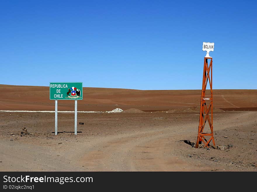 Desert border crossing between Chile and Bolivia. Desert border crossing between Chile and Bolivia