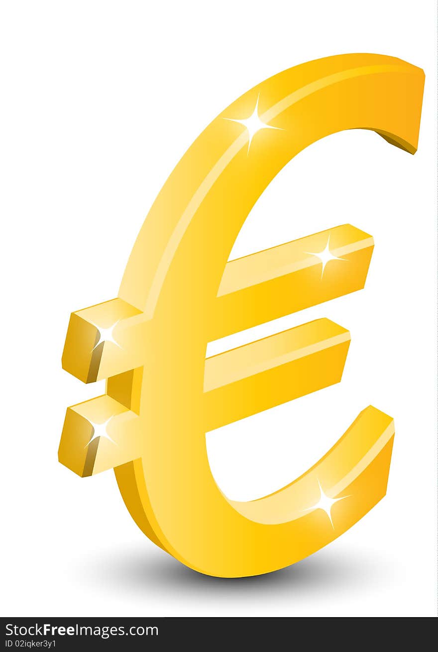 3D gold euro sign isolated on white background