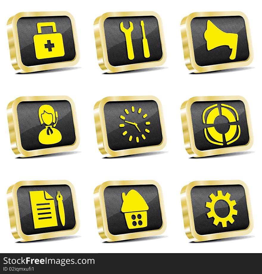 Golden computer web icon set. Golden computer web icon set