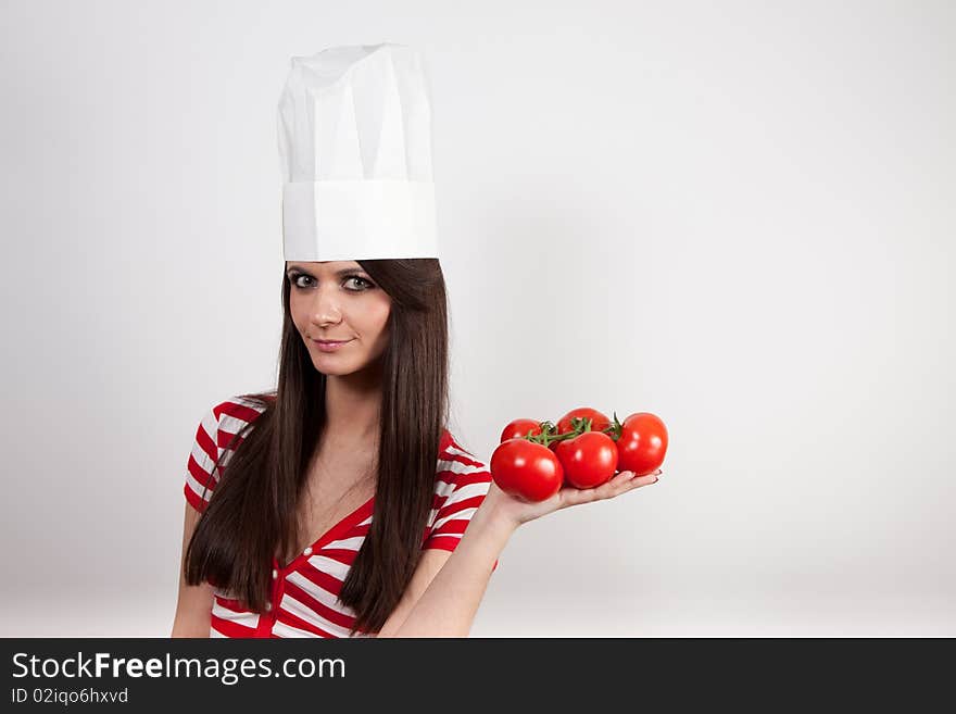 Lovely girl wearing cook cap