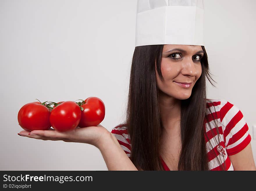 Lovely girl wearing cook cap