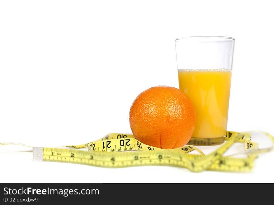 Orange juice and a measuring tape