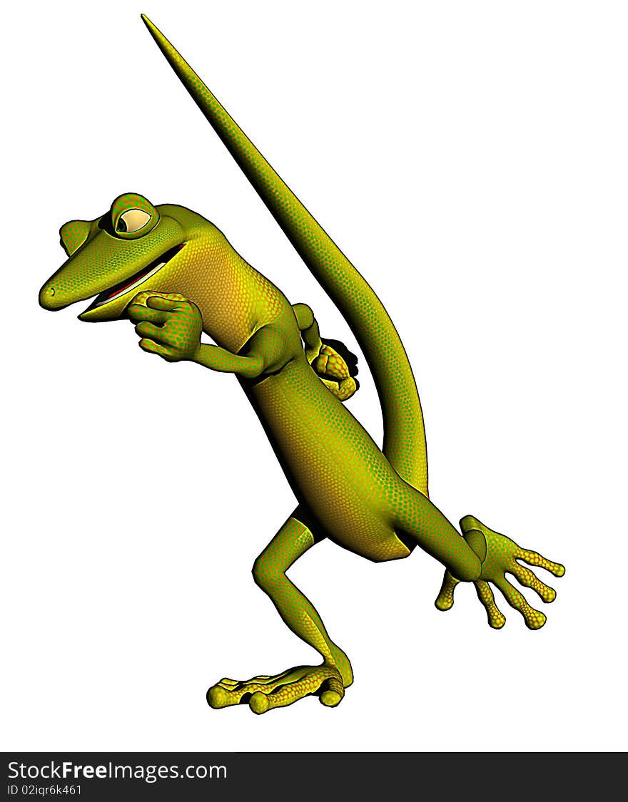 This is a gecko, he is green with yellow belly!. This is a gecko, he is green with yellow belly!