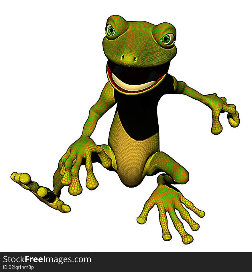 3d character with smart green with yellow belly, gecko. 3d character with smart green with yellow belly, gecko