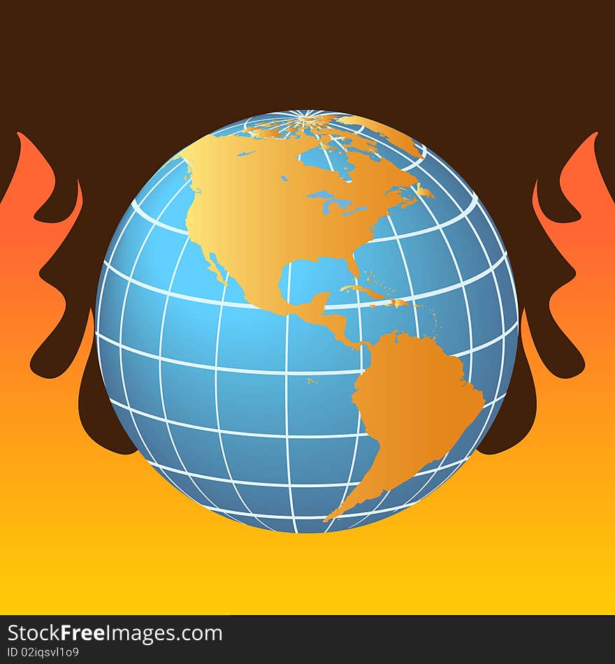 Globe in flames representing global warming