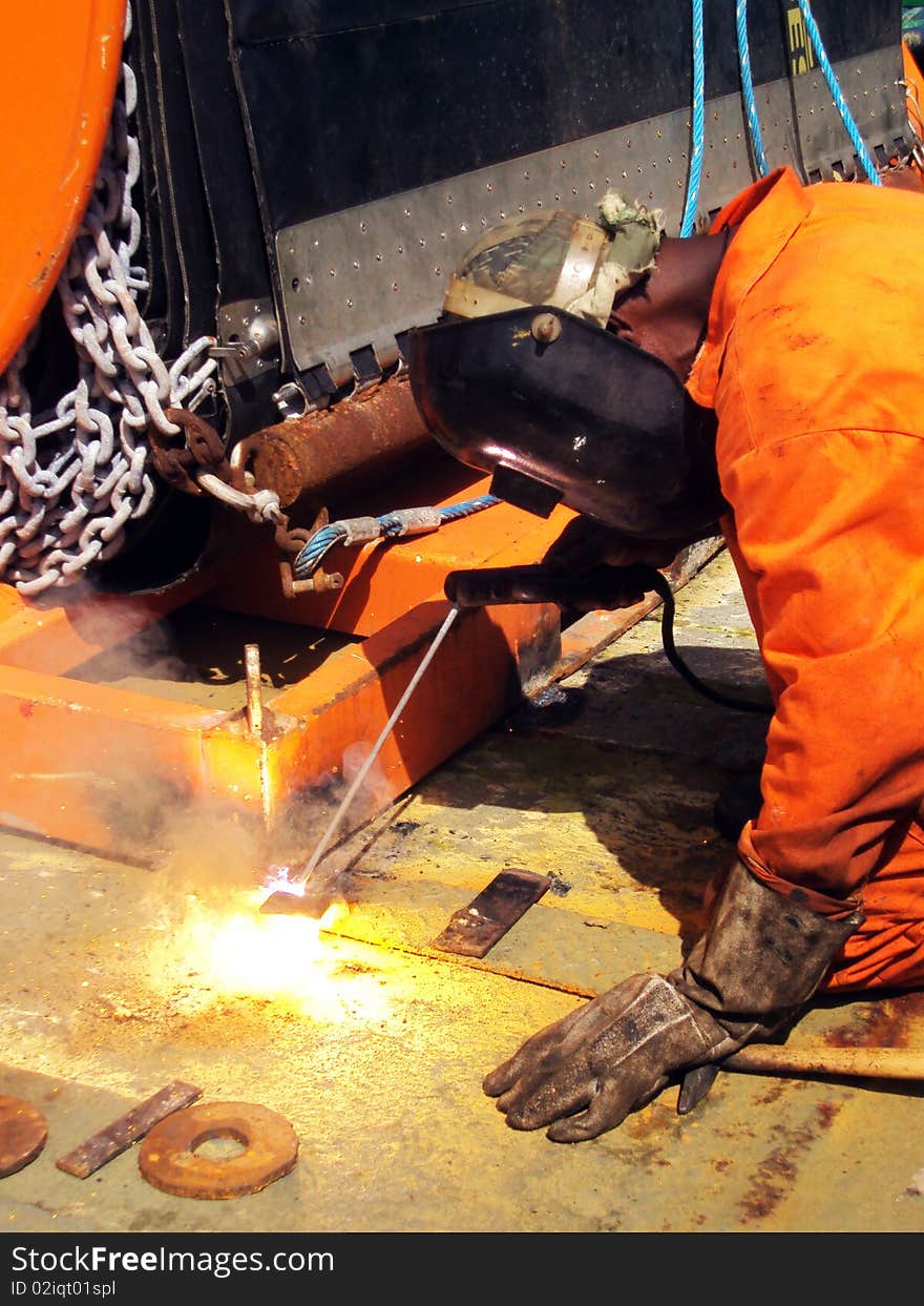 A welder working with a blowtorch