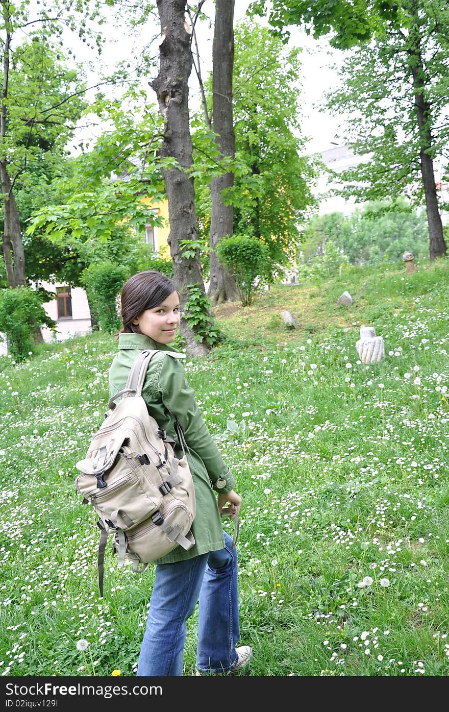 Young girl exploring the nature area