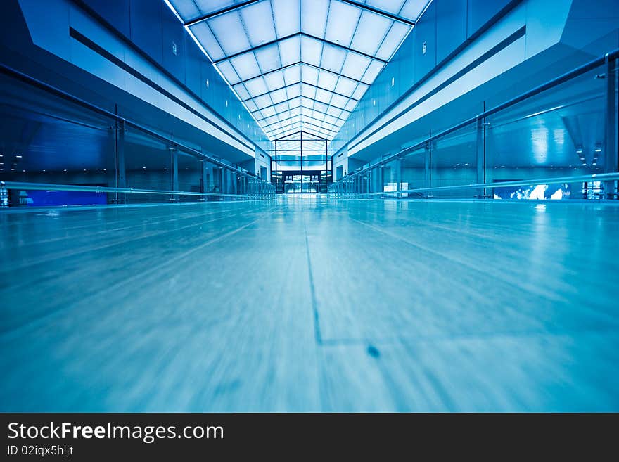 Walkway of the shanghai airport,interior of the modern building