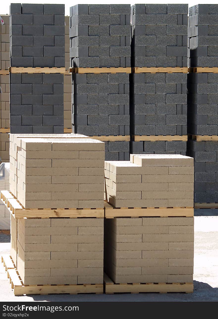 Construction building blocks pallets waiting for distribution. Building supplies. North Carolina. Construction building blocks pallets waiting for distribution. Building supplies. North Carolina