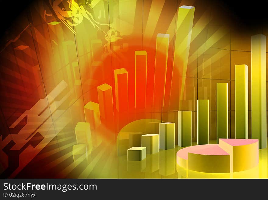 Highly rendering showing rise in business benefits or earnings 3d graph. Highly rendering showing rise in business benefits or earnings 3d graph