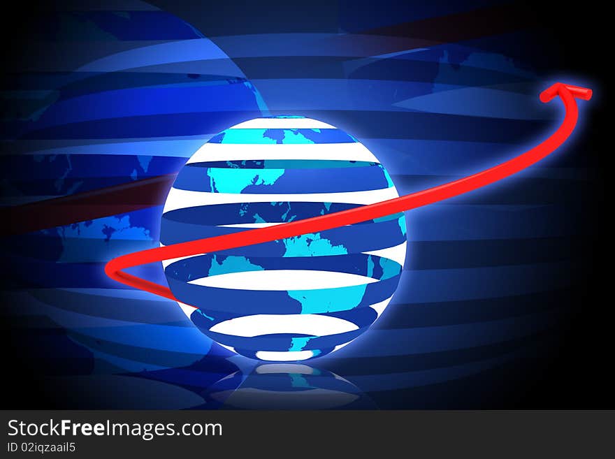 3d rendering globe rotating arrow in digital color background