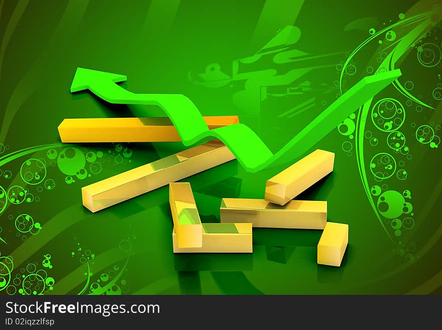 3d arrow showing decrease in benefits or earnings on color background