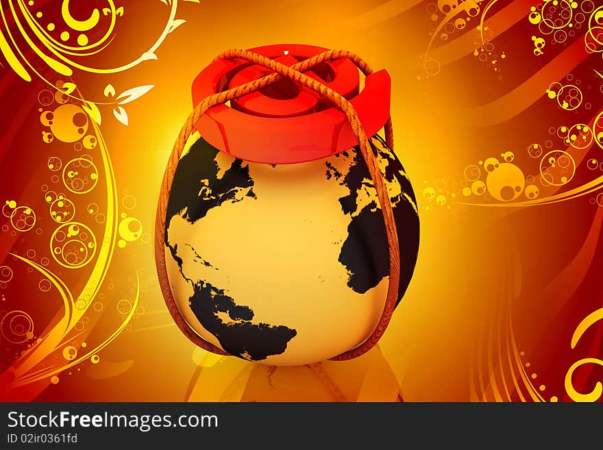 Highly rendering globe and business symbol in color background. Highly rendering globe and business symbol in color background