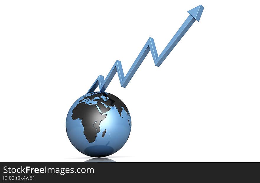 Highly rendering of globe and arrow in white background. Highly rendering of globe and arrow in white background