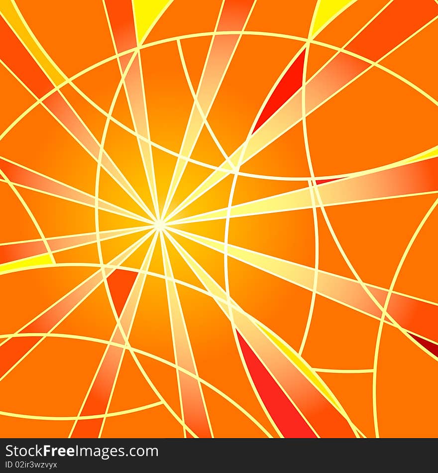 Abstract bright orange mosaic background with rays. Abstract bright orange mosaic background with rays