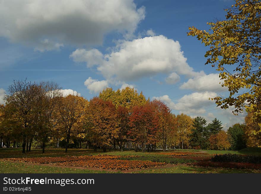 Moscow, Russia, Autumn Landscape In The Park