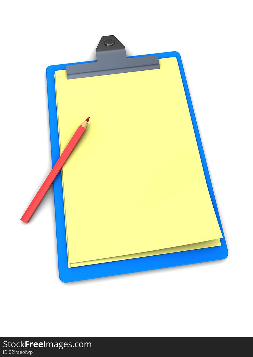 3d illustration of clipboard with pencil, over white background